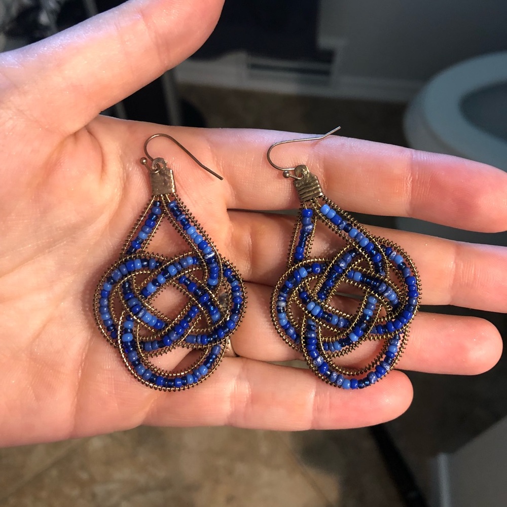 Blue beaded drop earrings